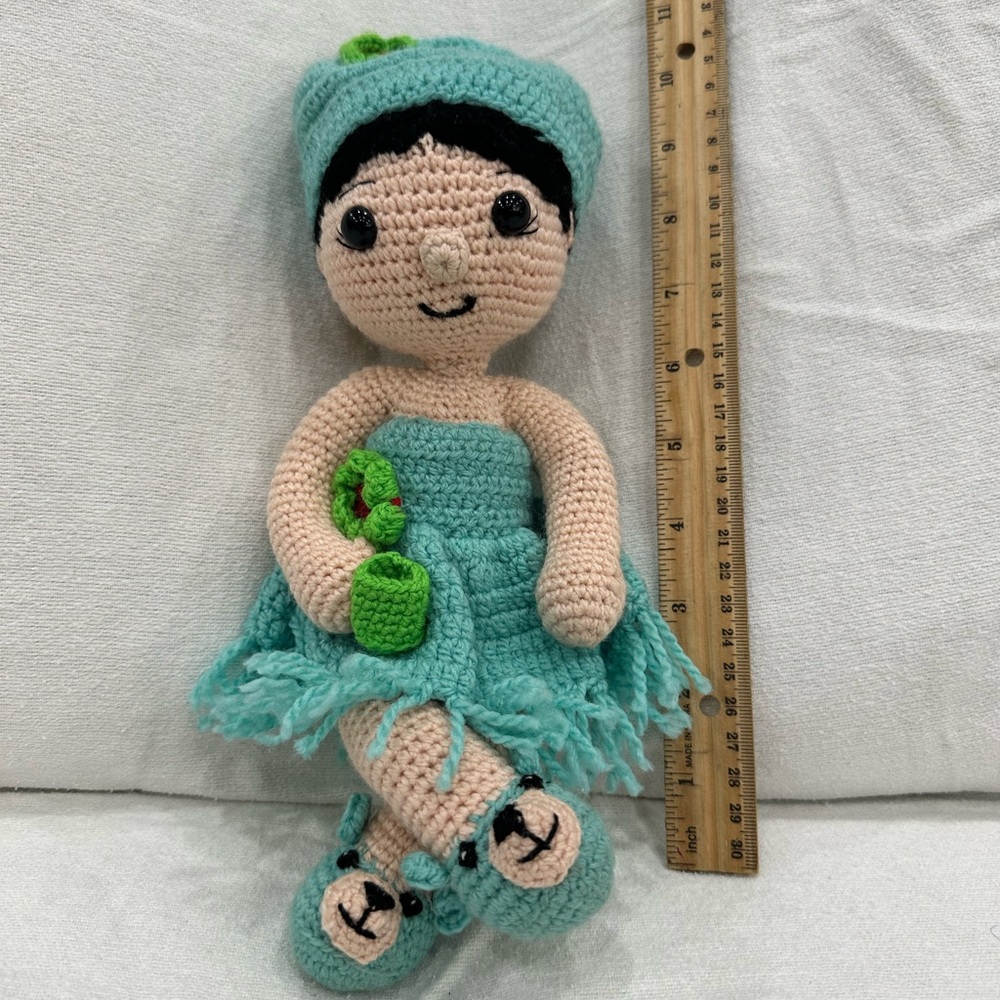 Handmade Crochet Doll in Teal Outfit